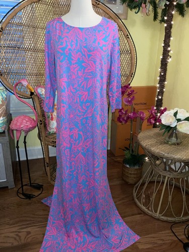 Pre-owned Lilly Pulitzer Morgann Maxi Aura Pink Leaf An Impression Size Xl In Multicolor