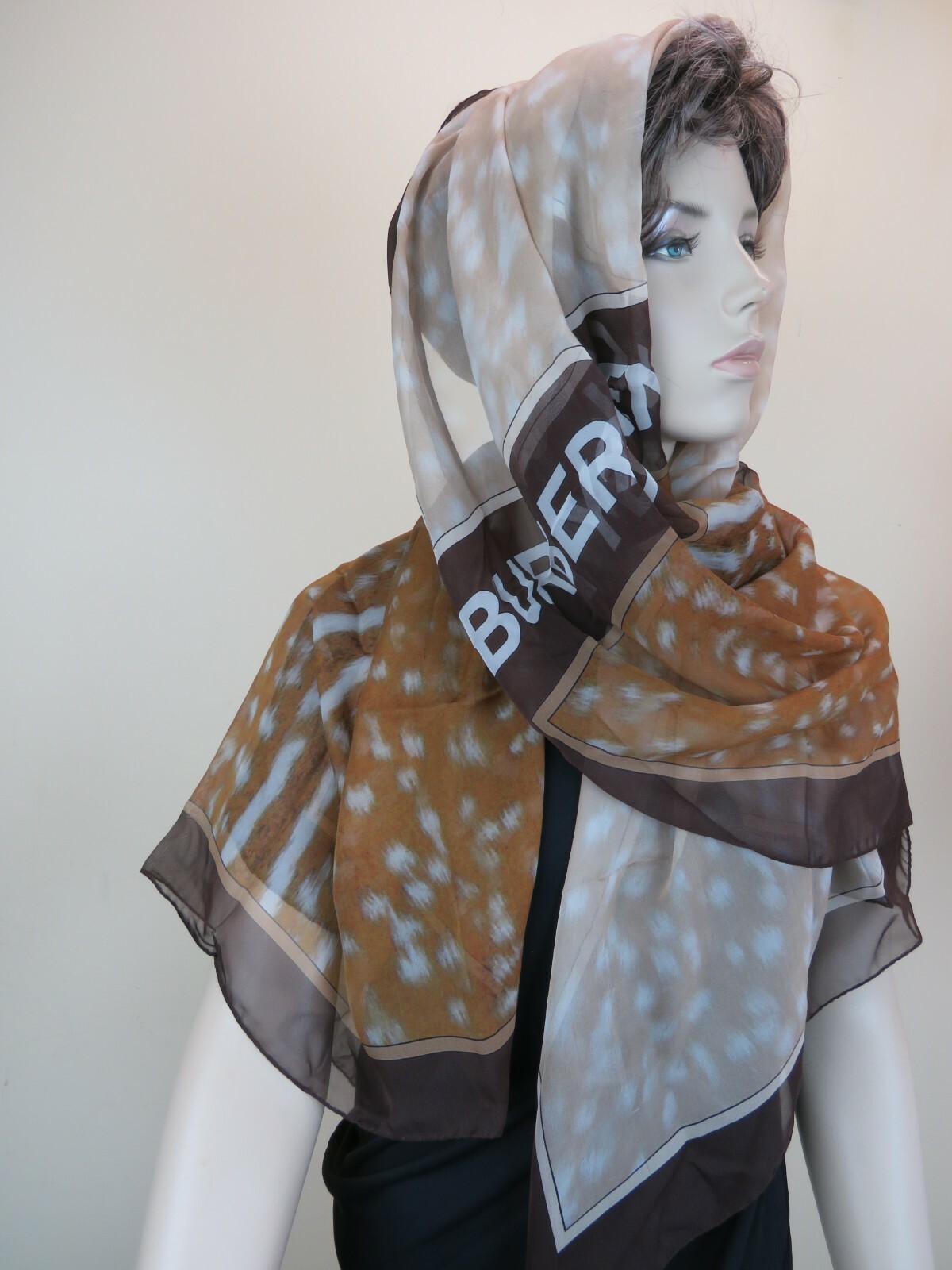 NWT BURBERRY BROWN SILK CHIFFON DEER SKIN PRINT LIGHTWEIGHT