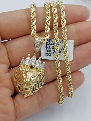 Pre-owned Globalwatches10 Real 10k Yellow Gold Lion Head 1.5" Charm Pendant With Genuine Diamonds