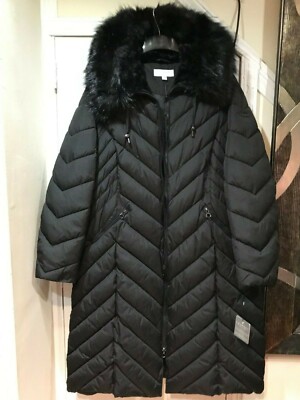 Pre-owned Laundry By Shelli Segal Laundry Shelli Segal Women's Winter Puffer Parka Hood Maxi Coat Jacket Size Xxl In Black