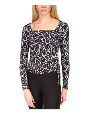 MICHAEL MICHAEL KORS Женский черный галстук с рюшами и длинным рукавом с квадратным вырезом XXS