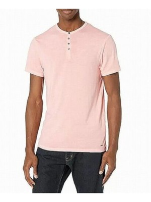 

BUFFALO DAVID BITTON Mens Kasum Pink Short Sleeve Classic Stretch Henley Shirt, Розовый, BM21411