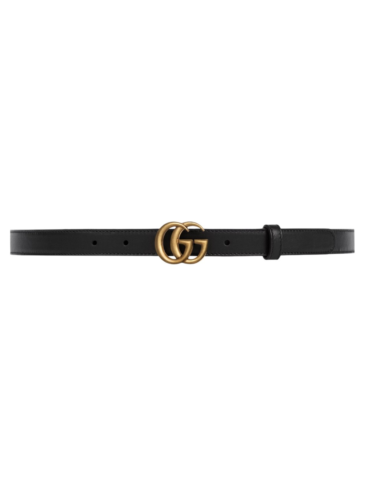 Pre-owned Gucci Gg Marmont Womens Thin Belt With Brass Color Buckle In Black