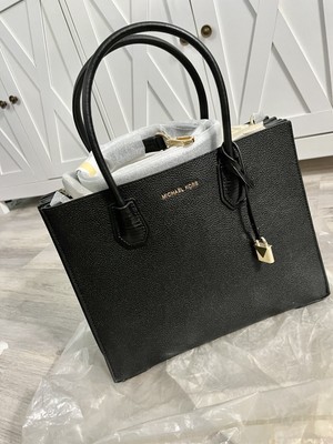 New Authentic MK Michael Kors Mercer Large Black Leather Tote/Shoulder Bag
