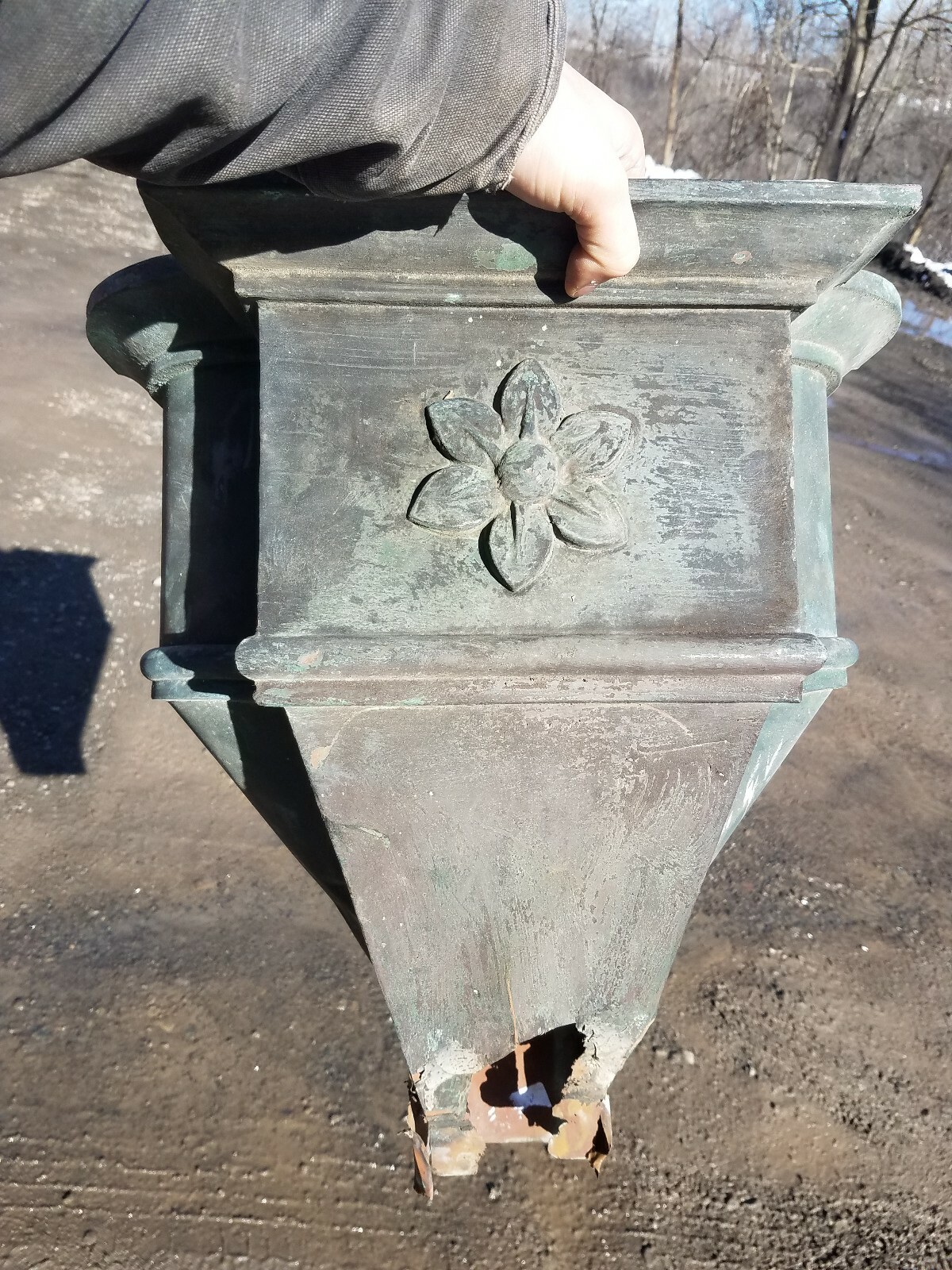 Beautiful Victorian figural copper Down Spout ornate gutter piece