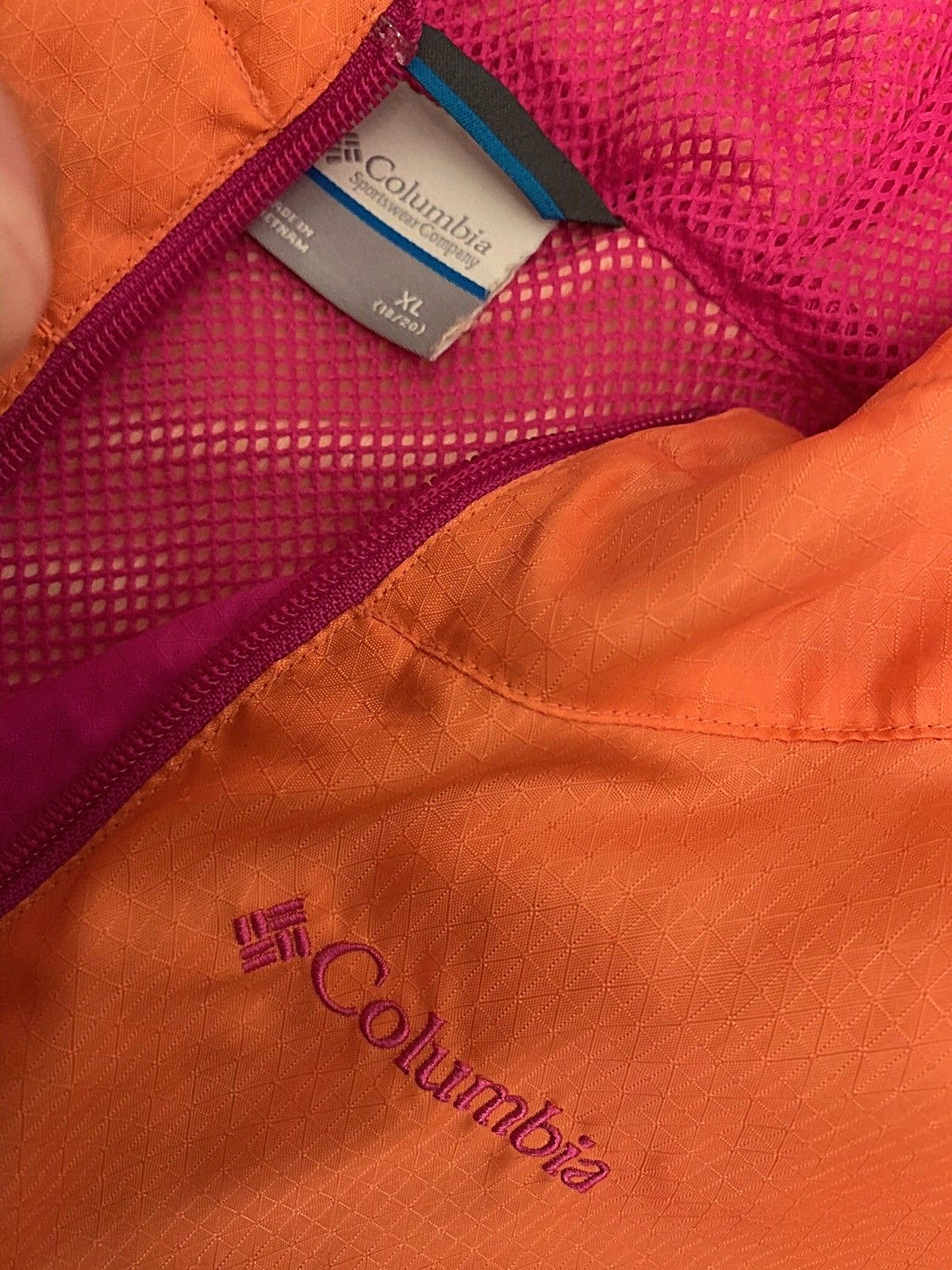 Columbia Rain Jacket Omni-Shield Windbreaker Pumpkin & Purple Youth XL 18 - 20