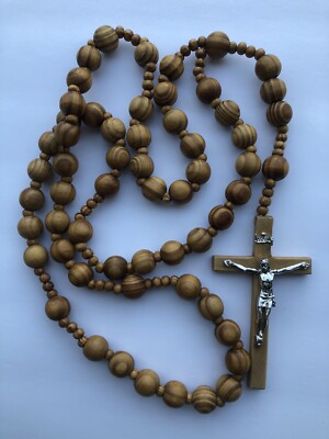 hand knotted Rosary pink with intermediate beads made of real olive wood