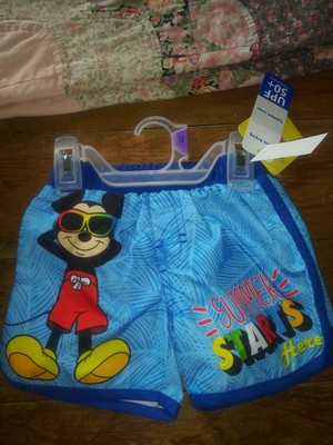 New nwt baby boy 12 mo Micke Mouse Summer Starts Here swim trunks shorts blue 