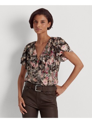 

LAUREN RALPH LAUREN Женский пуловер на черной подкладке Блузка с закругленным краем, Черный