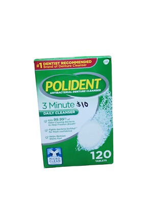 Polident 3 Minute Antibacterial Denture Cleanser 120 Ct Removes Stains Ex 05/25