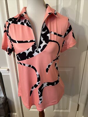 NWT simplicite by jamie sadock Short Sleeve 1/4 Zip Pink/Multi Golf Shirt Medium