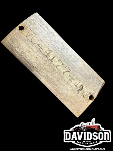 1940 VC Case Serial Identification Tag Antique Tractor 