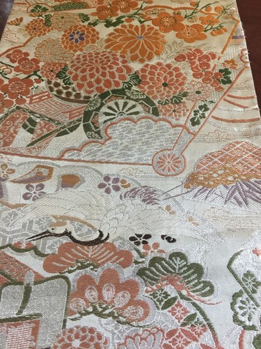 Vintage Japanese Kimono Gold And Silver Silk Fabric Table Bed Runner