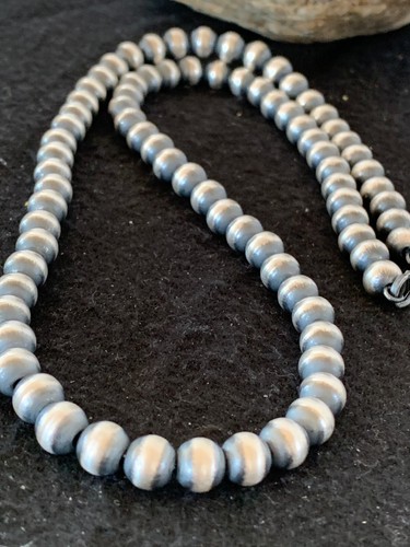 Pre-owned Handmade Native American 8mm Sterling Silver Navajo Pearls 23" Single Strand Necklace