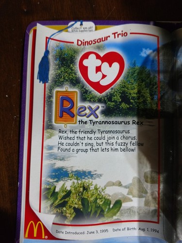 TY Teenie Beanie Babies McDonald Dinosaur Trio 1994 “REX” the Tyrannosaurus Rex