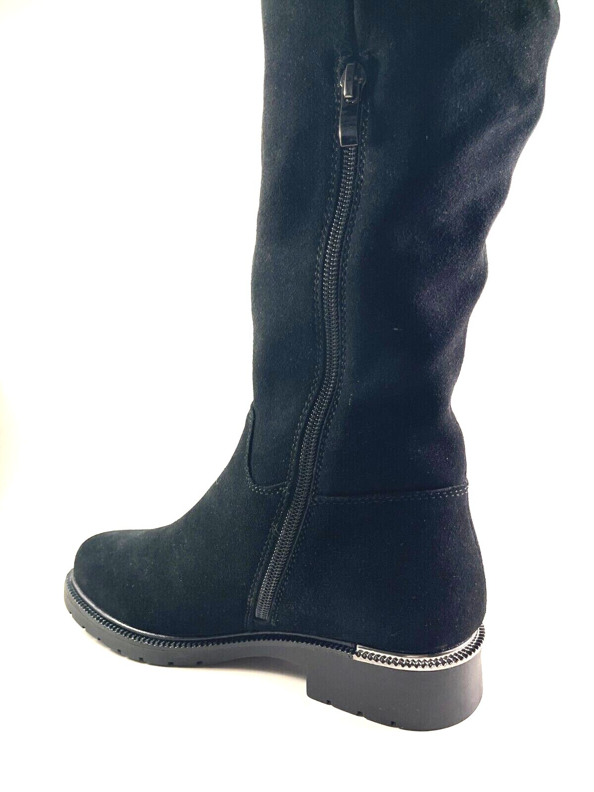 Pre-owned Bonavi 1017h09 Black Suede Leather Over The Knee Block Heel Winter Boot