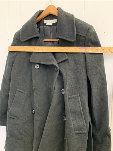 Lerry Levine Jacket Womens Petite 12 Button Up Mid Length Black Sport Wool Coat