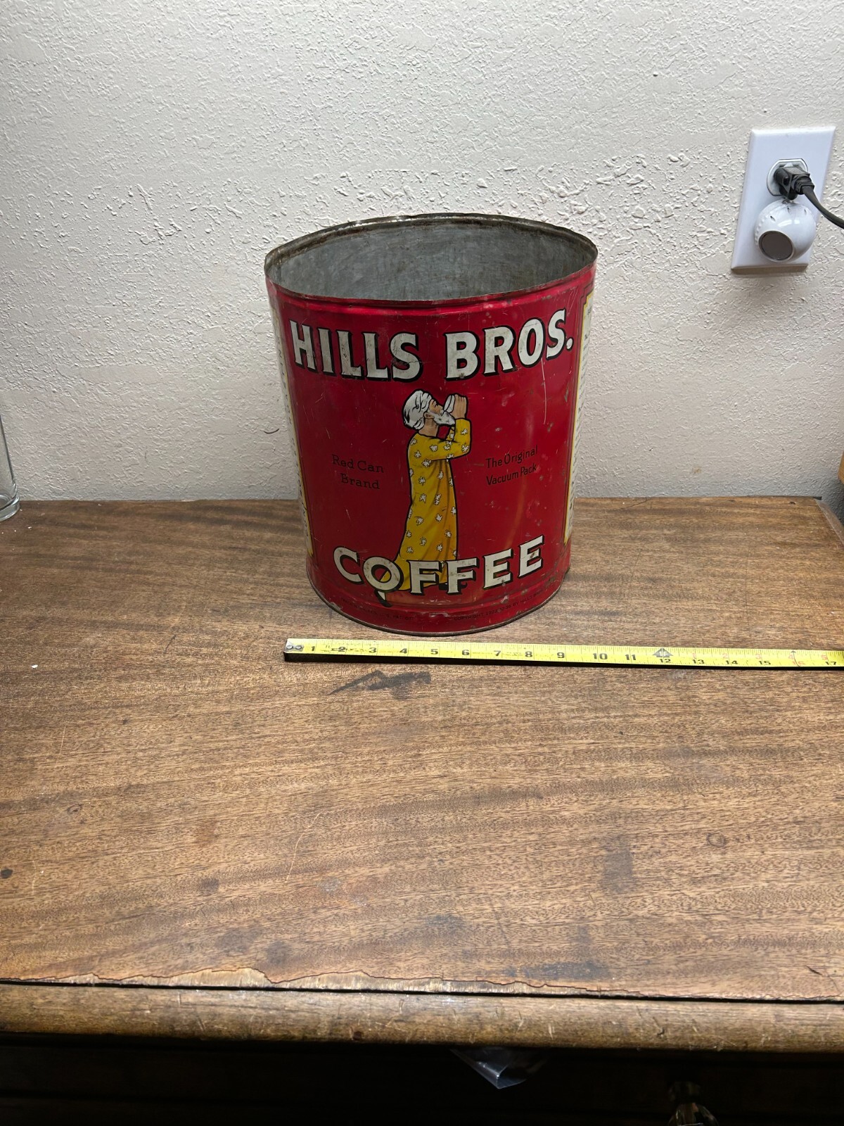 Large 1940's VINTAGE HILL'S BROS. COFFEE CAN ~RED CAN BRAND