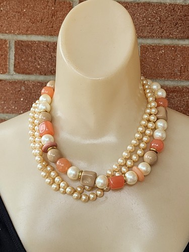 VINTAGE GIVENCHY PARIS NECKLACE 3 STRAND PEARL & BEADS