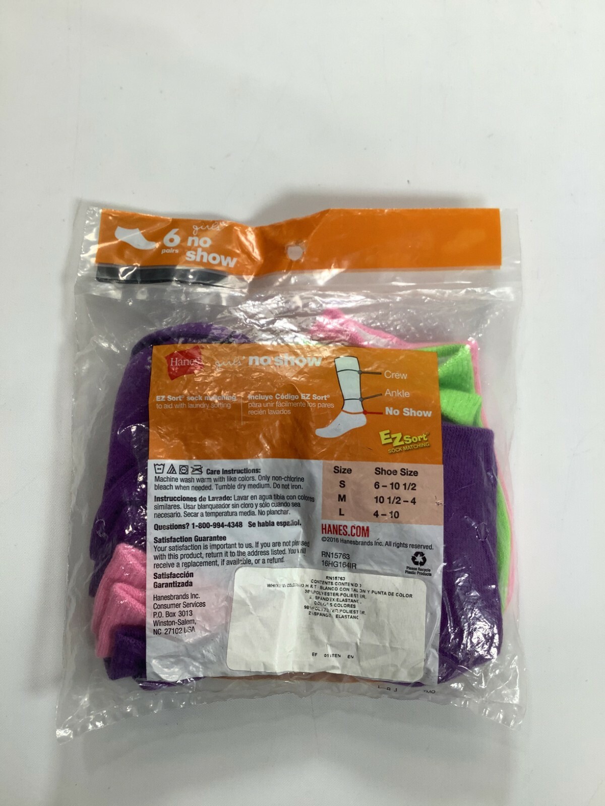 Girls Hanes Multicolor No Show Socks Small (6-10.5) 6 pack NEW! - Picture 2 of 3