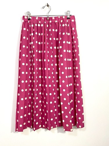 Vintage 80s Pink Pleated Skirt White Polka Dots Maxi Size 8