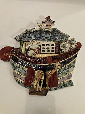 New Noah's Ark Blue Sky Clayworks WELCOME FRIENDS Art Pottery Wall Hanging  