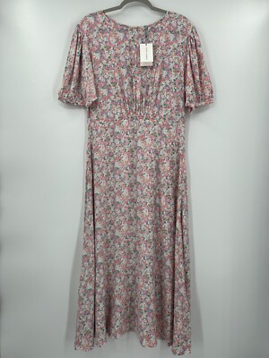 Faithfull the Brand Women's Beline Midi Dress Vionette Floral Pink sz XL/US 10