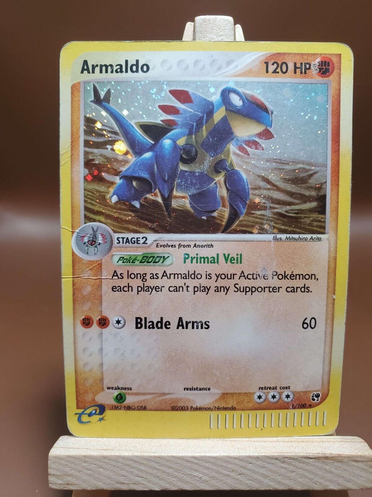 HP/DMG Armaldo 1/100 Holo EX Sandstorm SWIRL Vintage Pokemon HP/DMG Armaldo 1/100 Holo EX Sandstorm SWIRL Vintage Pokemon