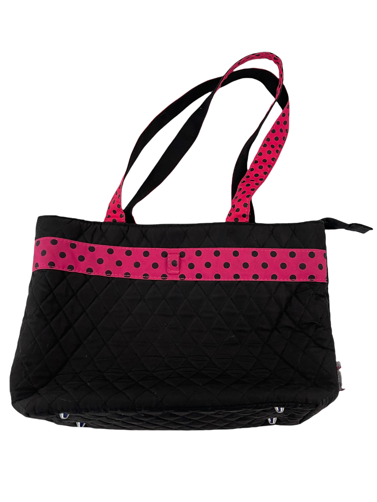 USED　BAG Belvah Black & Hot Pink Polka Dot Bag Purse With Black & White