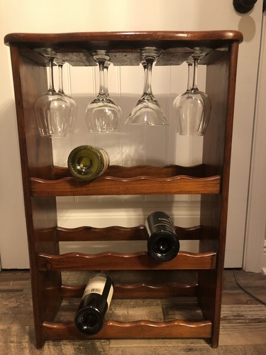 Home 15 Bottle Wine Rack w 8 Wine Glass Rack; Brown.19in L; 8.5in W; 28in H