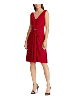

RALPH LAUREN Женское красное коктейльное платье без рукавов + расклешенное платье Petites, Красный
