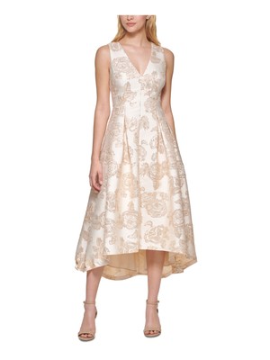 

Женское вечернее платье ELIZA J бежевого цвета с V-образным вырезом на подкладке и молнией длиной до чайного колена, Бежевый