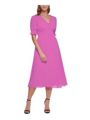 

DKNY Женское розовое платье миди с короткими рукавами и расклешенной спинкой на пуговицах, Розовый