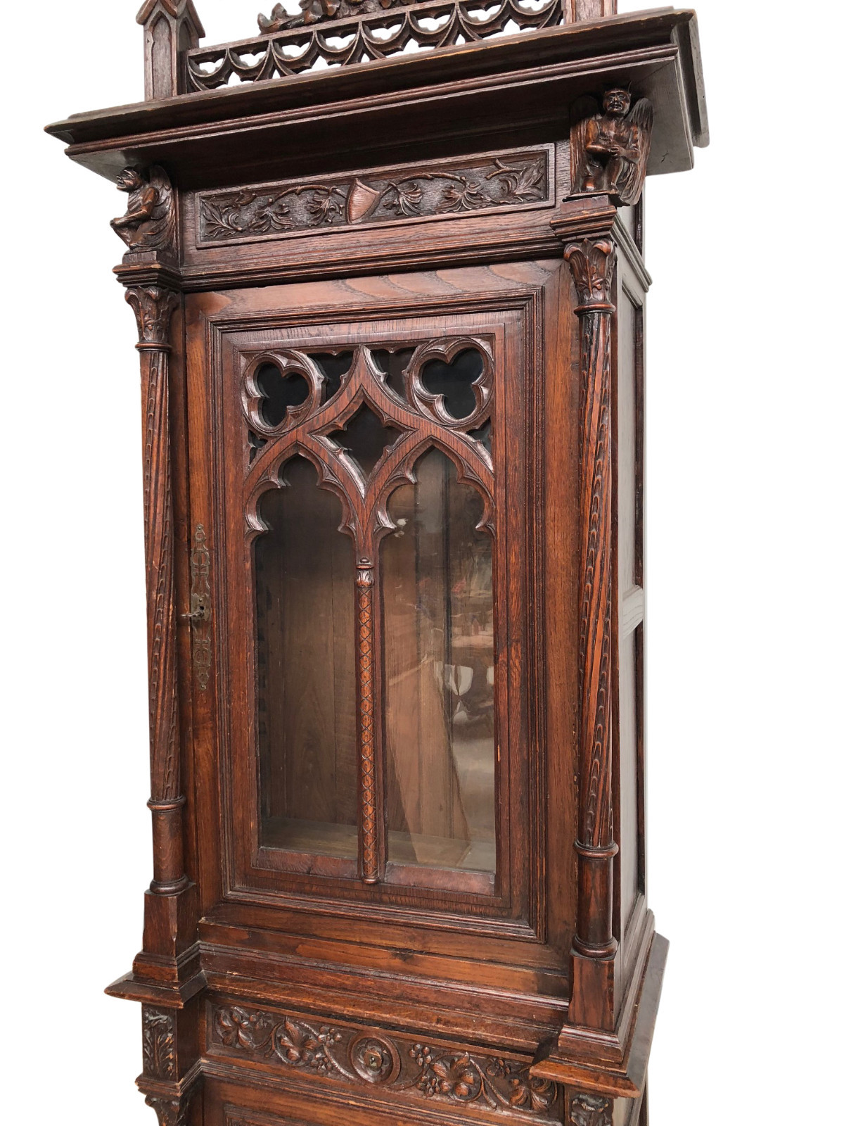 Tall & Narrow French Gothic Cabinet, Oak, 19th Century