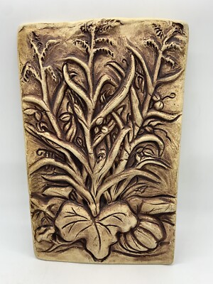 Botanical Hand Built Slab Art Pottery Leaf Floral Decor Signed Seashell in Clay