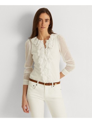 

RALPH LAUREN Женский белый топ с рукавами-манжетами и круглым вырезом на пуговицах Petites S\P