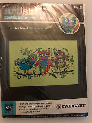 Zweigart Artiste Mini SKETCHY OWLS Cross Stitch Kit - Kooler Design Studios