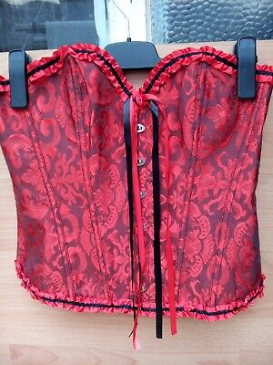 Red Overbust Boned Corset Steampunk Burlesque Basque Top Lace-Up XXL