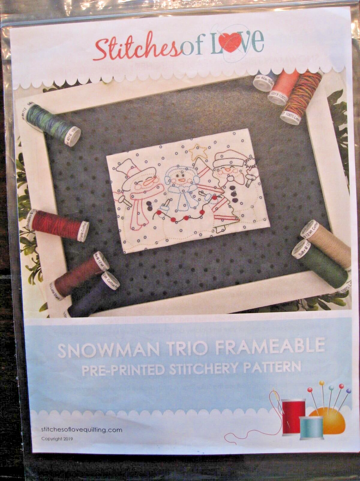 Stitches of Love "Snowman Trio"  Preprinted Stitchery Pattern CHRISTMAS