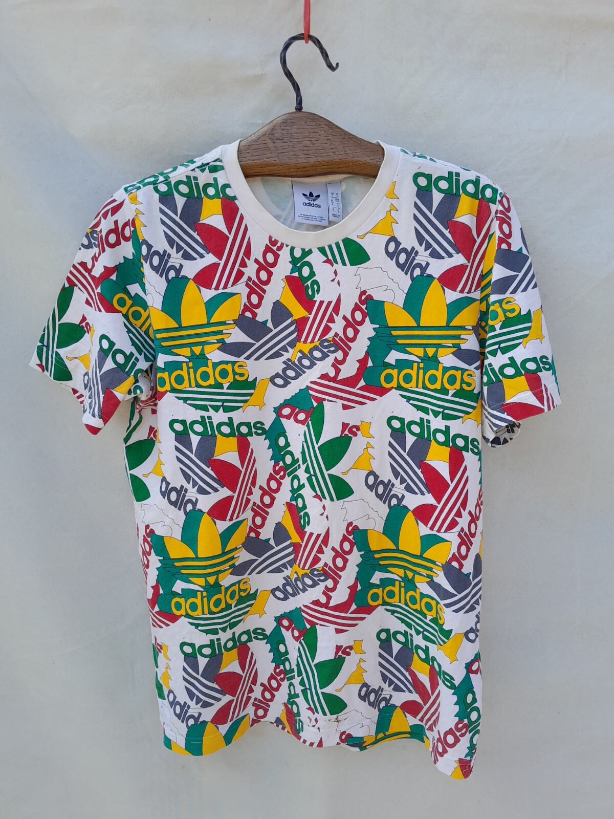 adidas★ オリジナルス OG フレッシュ Tシャツ Adidas Originals Shirt Men's Small Red Green White All Over
