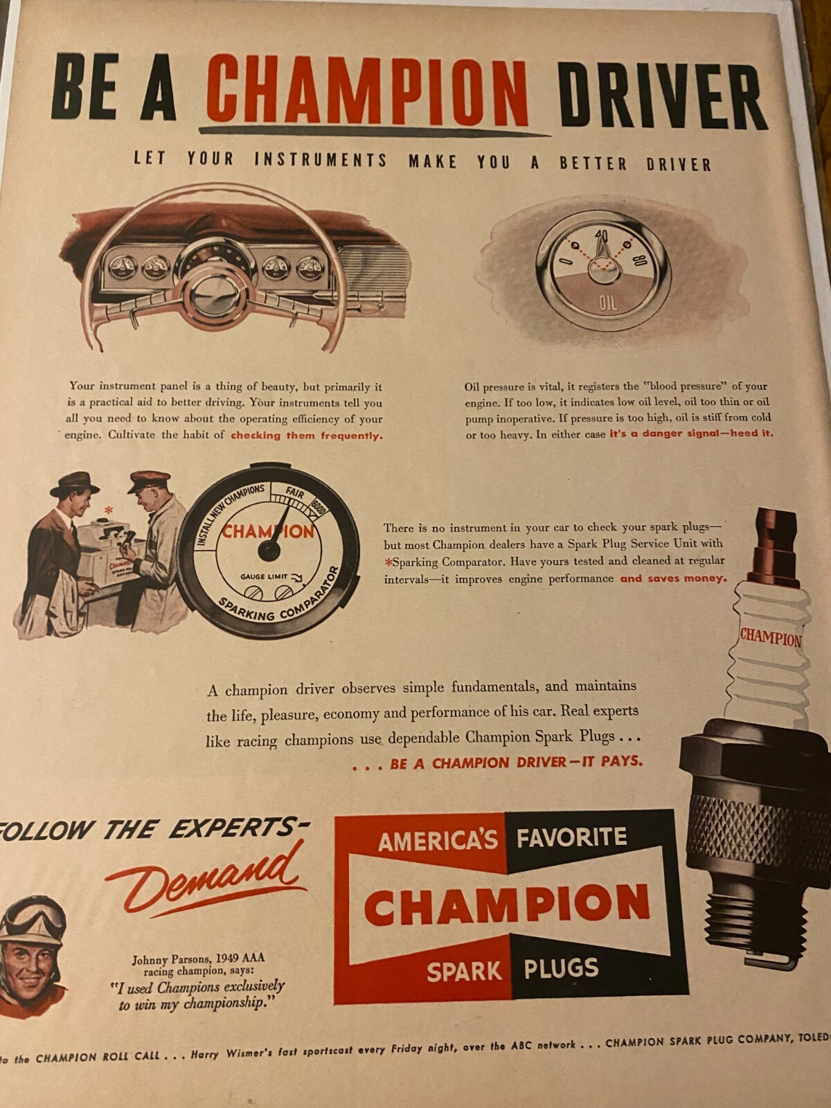 Mack　CHAMPION spark plug vintage ポスター Vintage 1950 Champion Spark Plugs Instruments Make You A
