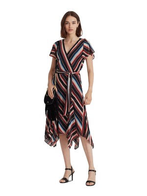 

RALPH LAUREN Женское черное платье миди с подкладкой и платком с поясом и поясом Petites, Черный