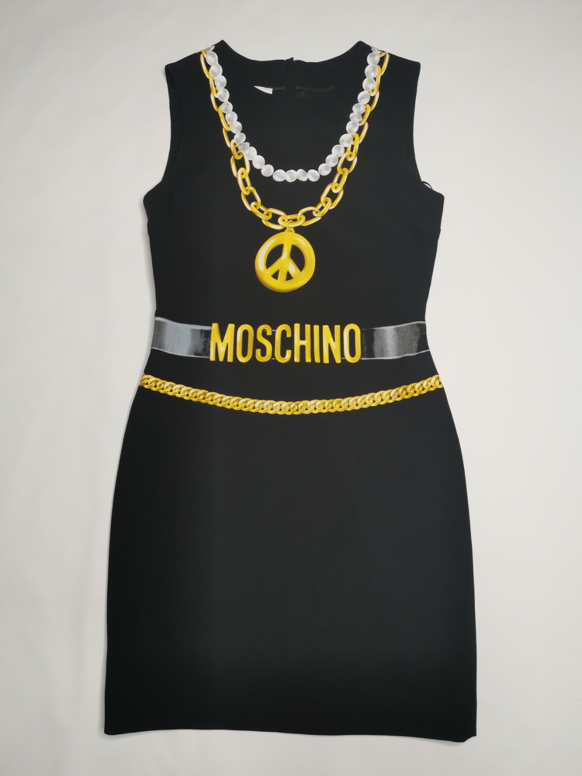 Pre-owned Moschino Couture Chain Necklace Logo Dress Black 40 / Us 6 $1055