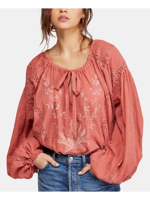 

Женский коралловый топ FREE PEOPLE с открытыми плечами и длинными рукавами. Размер, Коралл