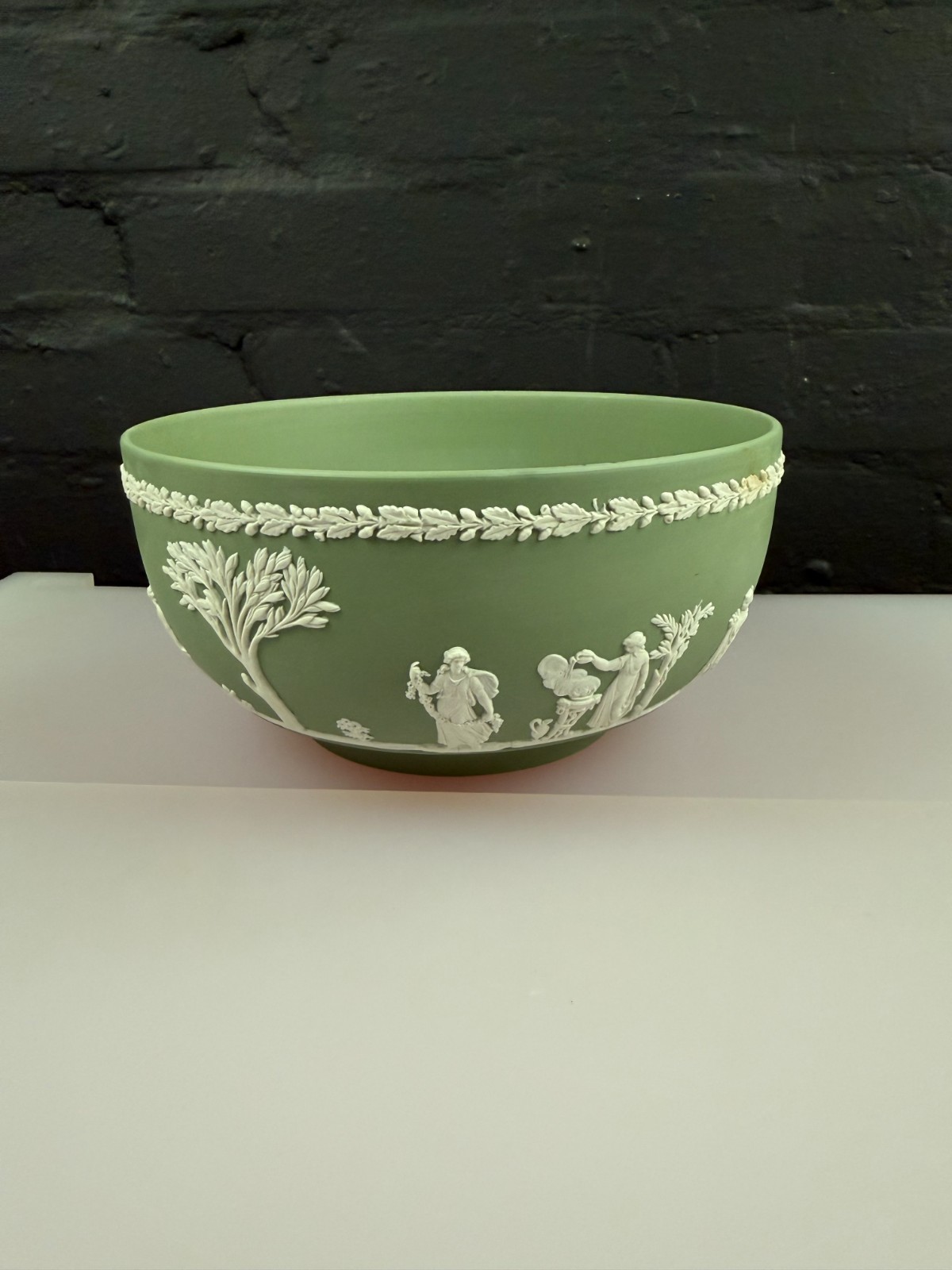 Wedgwood Green White Jasper Ware Large Bowl 8" Wide 1968