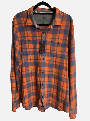 Flag & Anthem Men's Plaid Shirt Button Up Large Orange and Blue Long Sleeves NWT