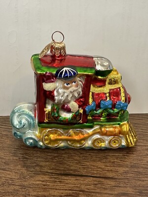 Christopher Radko North Pole Junction Santa On Train Christmas Ornament