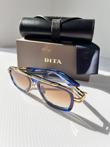 Pre-owned Dita Lxn-evo Dts403-a-03 Blue Swirl Yellow Gold Brown Gradient Lens Sunglasses