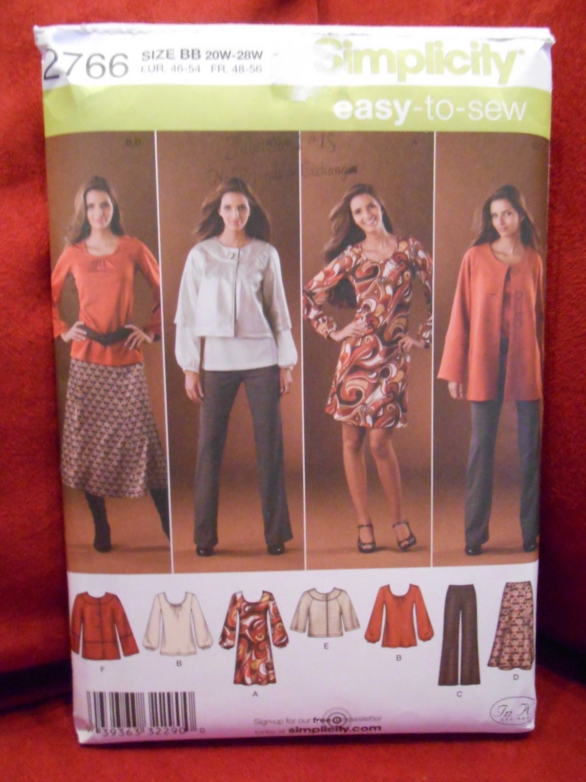 SIMPLICITY PANTS SKIRT JACKET & KNIT DRESS OR TUNIC PATTERN 2766 SIZE 20W - 28W