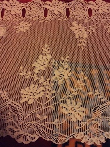 Vintage Lace Curtain Cafe Window French Valance 4 Panels  16” X 62” Roses Floral